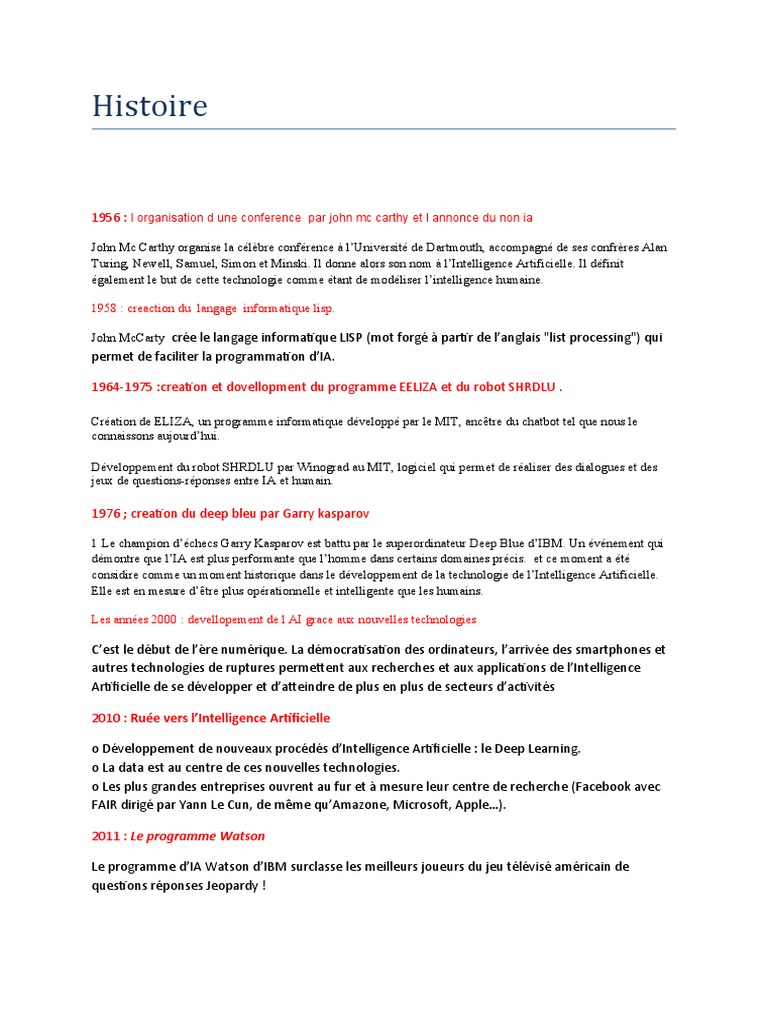 Évolution de l'Intelligence Artificielle | PDF | Intelligence ...