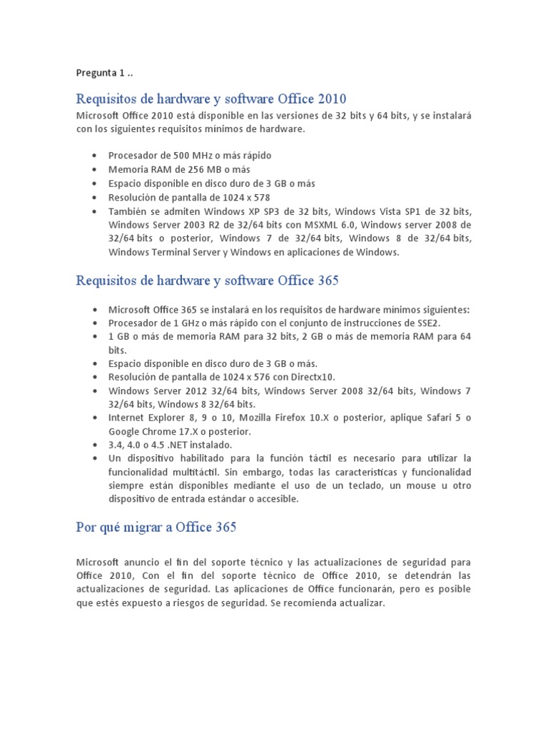 Requisitos y Comparativa: Office 365 vs 2010 | PDF | Microsoft Office ...