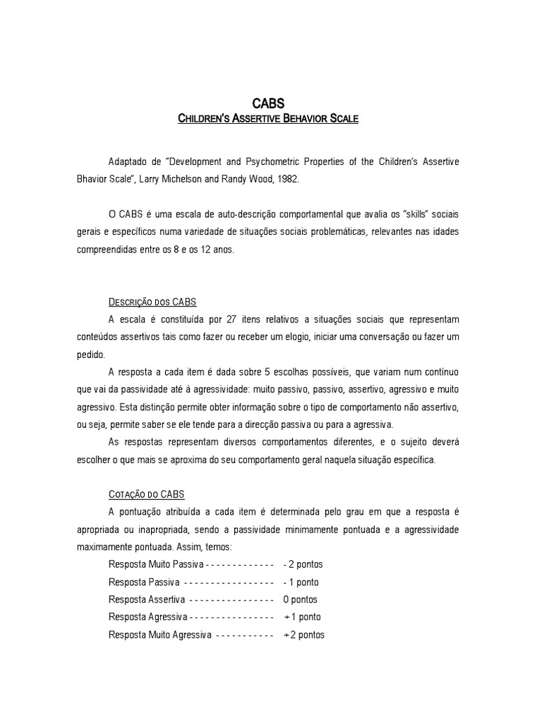 CABS - Guia de Aplicação e Interpretação | PDF | Comportamento | Agressão