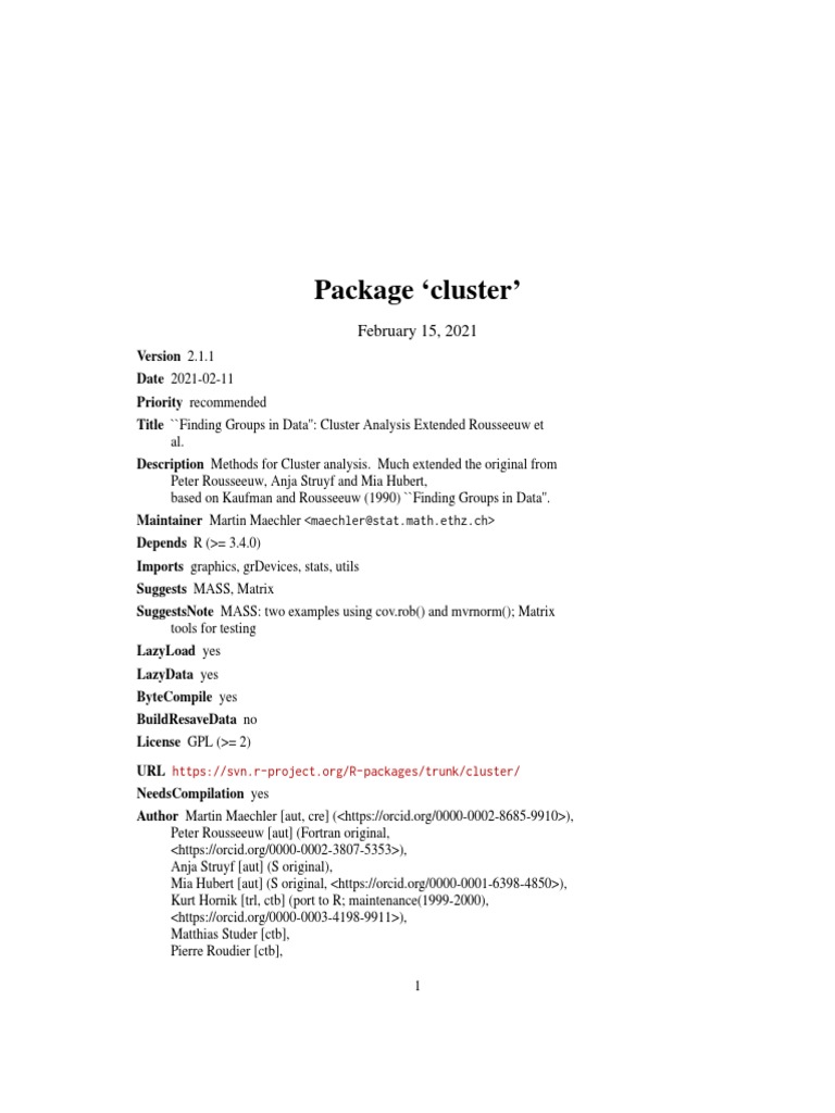 Package Cluster': February 15, 2021 | PDF | Cluster Analysis | Mathematics