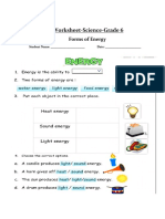 6th Grade Science Energy Worksheet