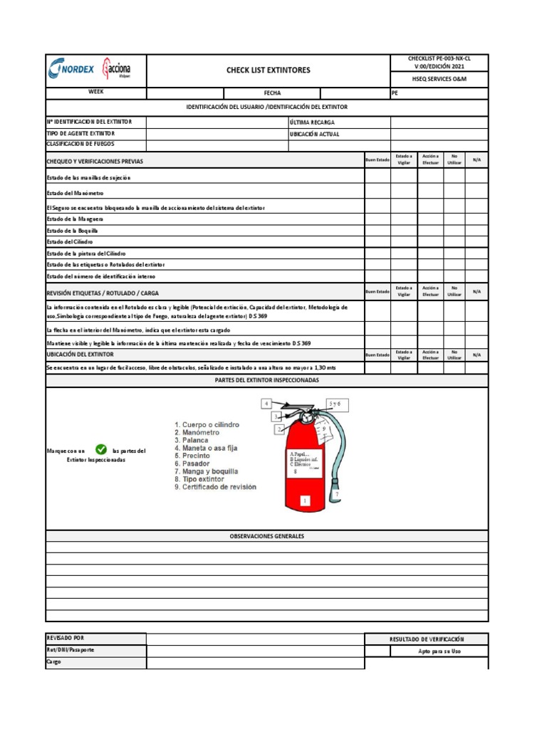 Checklist de Inspección de Extintores | PDF | Peligros | Lucha contra ...