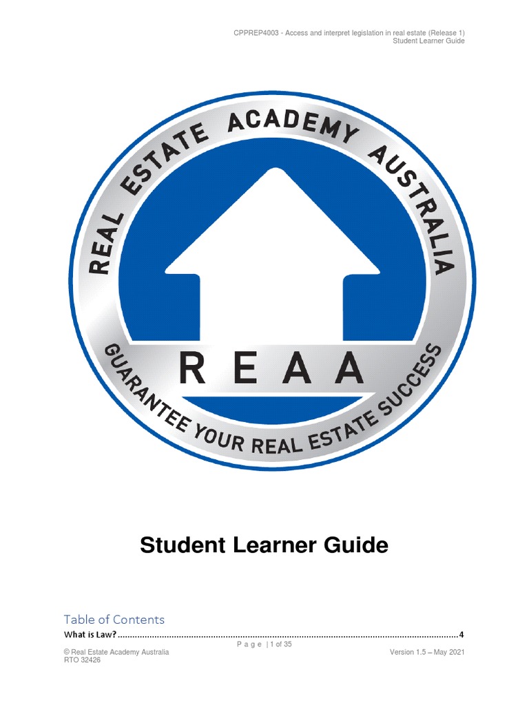 REAA CPPREP4003 - Student Learner Guide 1.5 | PDF | By Law | Common Law
