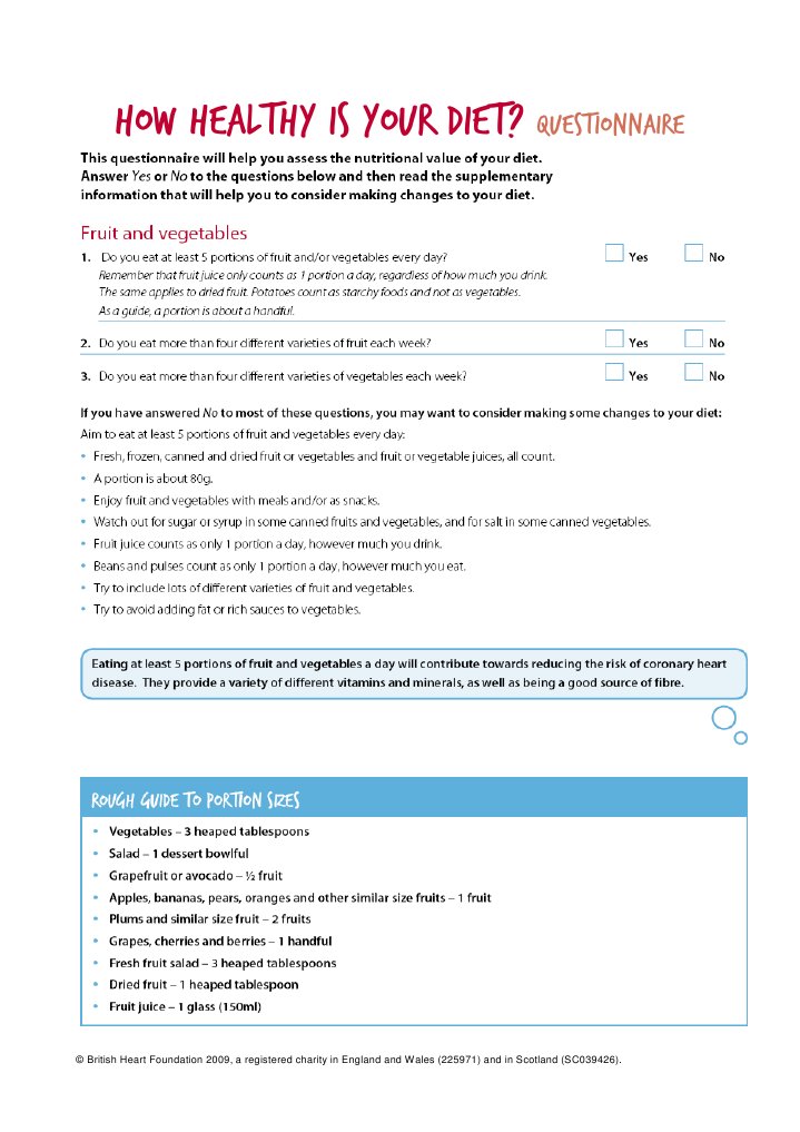 Z202 - How Healthy Is Your Diet Questionnaire | PDF