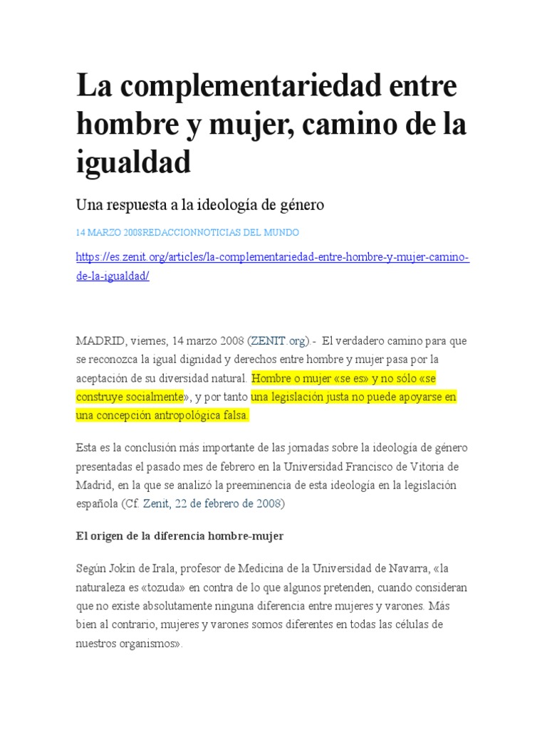 Complementariedad entre Hombre y Mujer | PDF | Mujer | Hemisferio cerebral