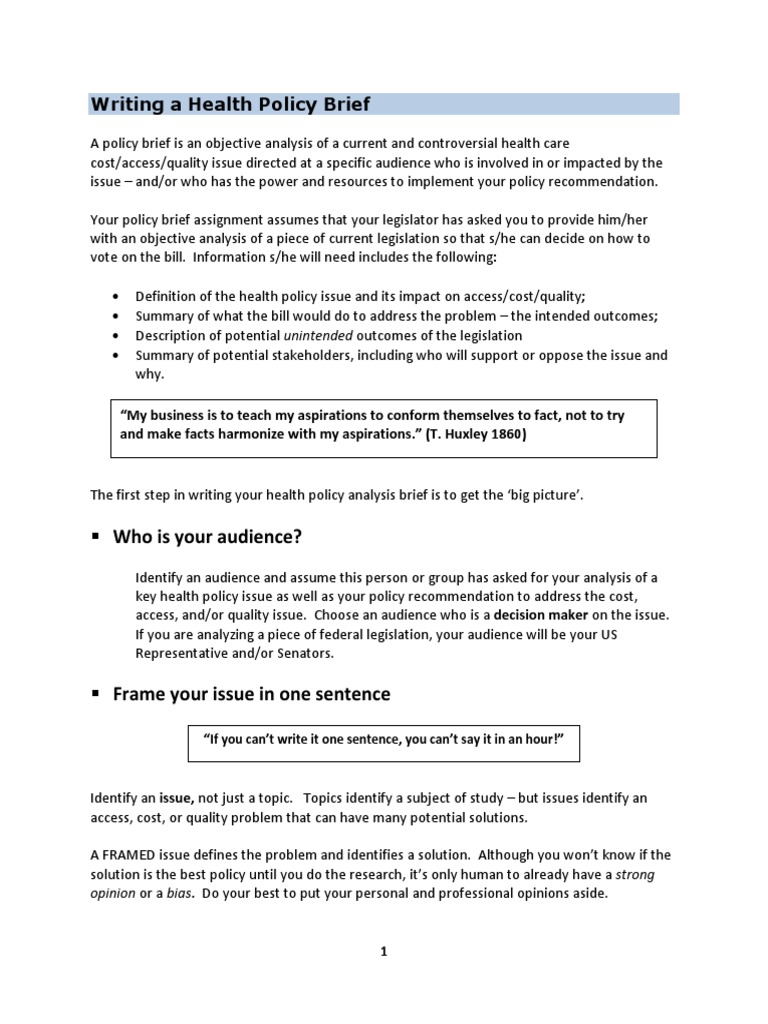 Writing A Health Policy Brief With Outline PDF Policy Pain