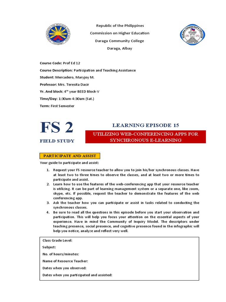 Learning Episode 15: Field Study | PDF | Teachers | Learning