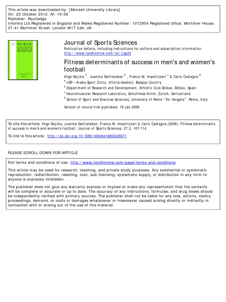 Fitness Determinants of Success in Mens and Womens Football PDF Data Analysis Gender
