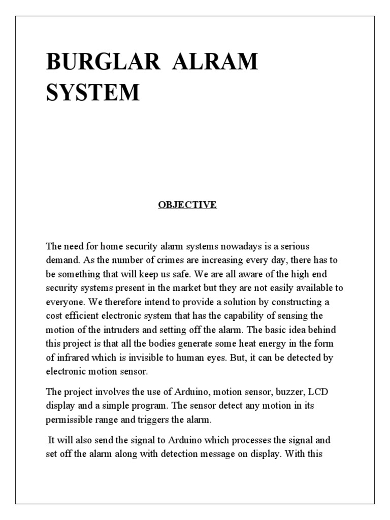 Burglar Alarm System Mini Project PDF Security Alarm Arduino