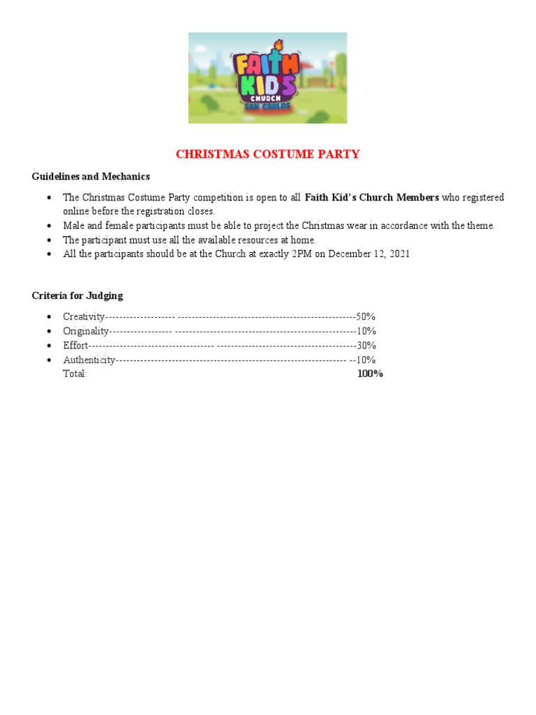 Guidelines and Judging Criteria for the Faith Kid's Church Christmas