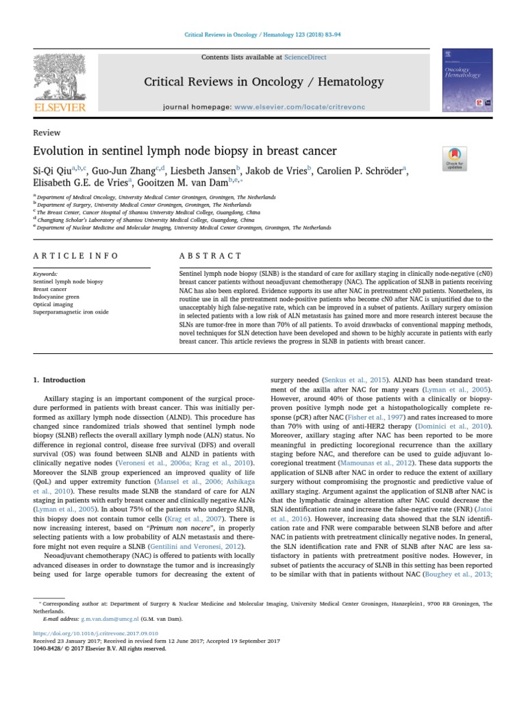 Evolution in Sentinel Lymph Node Biopsy in Breast Cancer | PDF | Breast ...