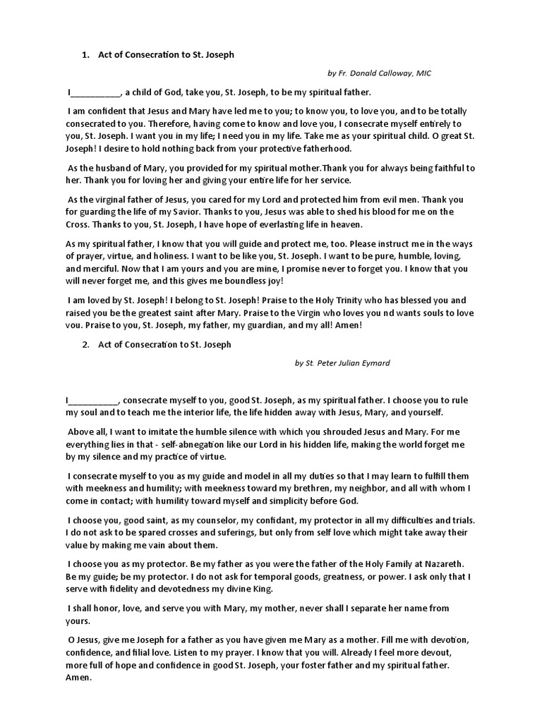 Act of Consecration To ST Joseph | PDF | Saint Joseph | Mary, Mother Of ...