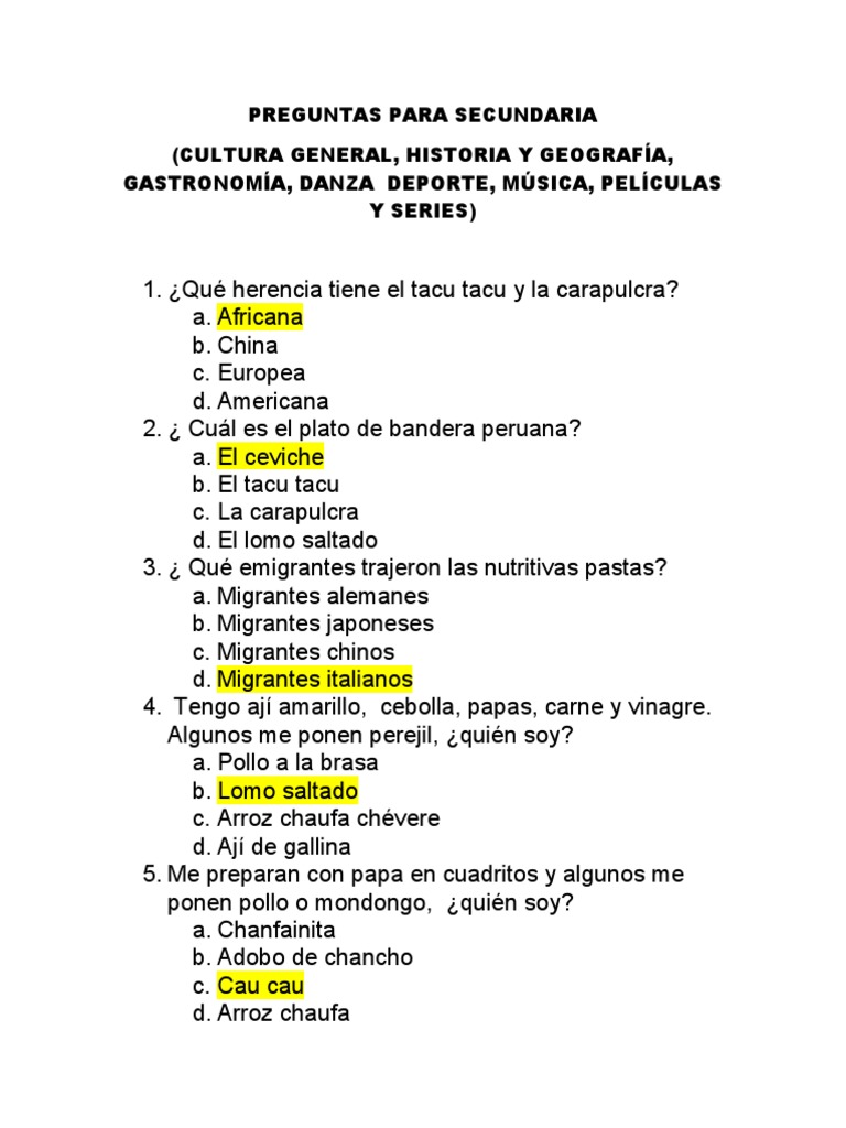 Preguntas para Secundaria | PDF