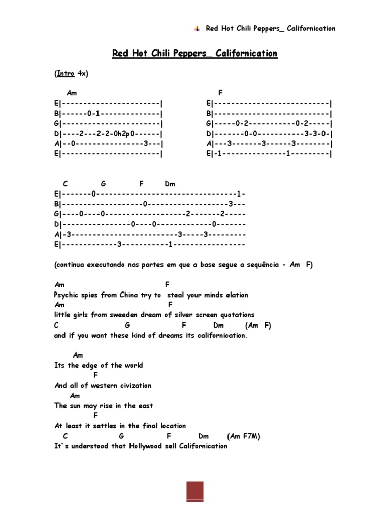 Red Hot Chili Peppers - Californication Chords | PDF | Music Media | Songs Written