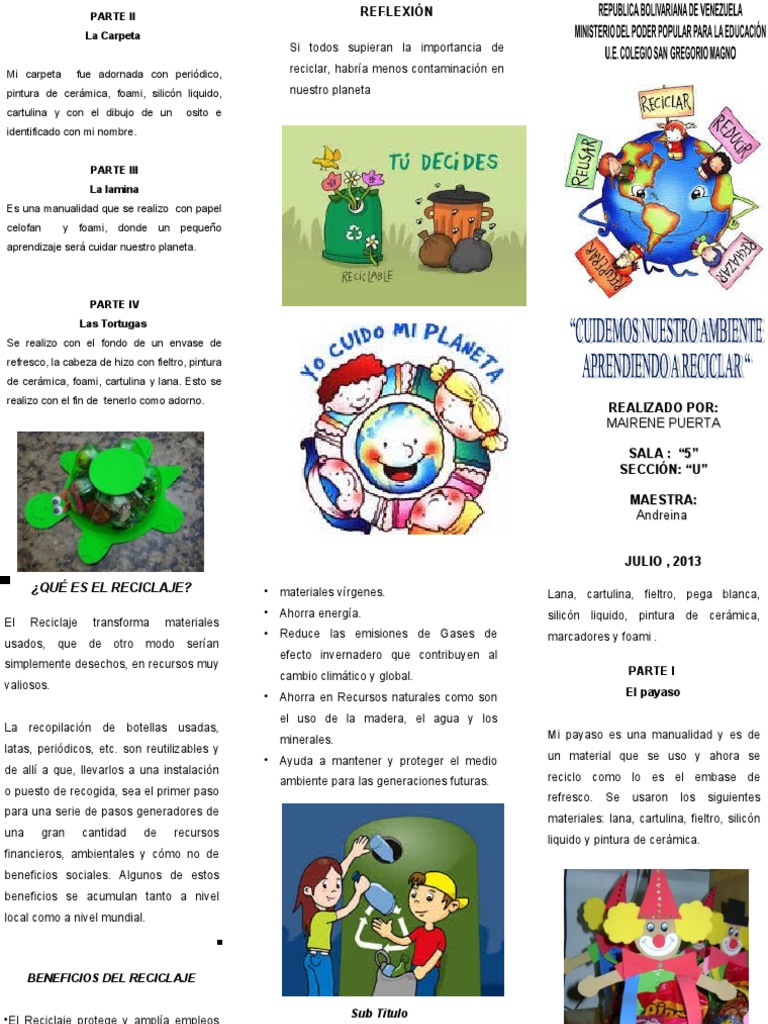 Tríptico Creativo sobre Reciclaje Infantil | PDF | Reciclaje | Residuos