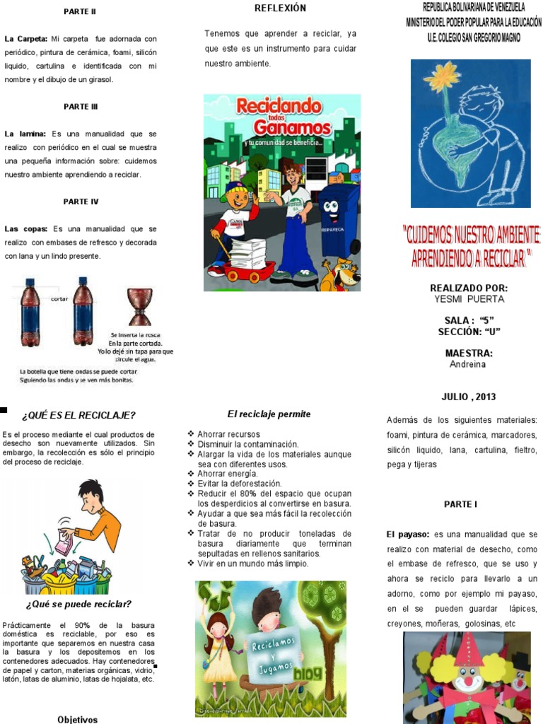 Tríptico Creativo sobre Reciclaje Infantil | PDF | Residuos | Reciclaje