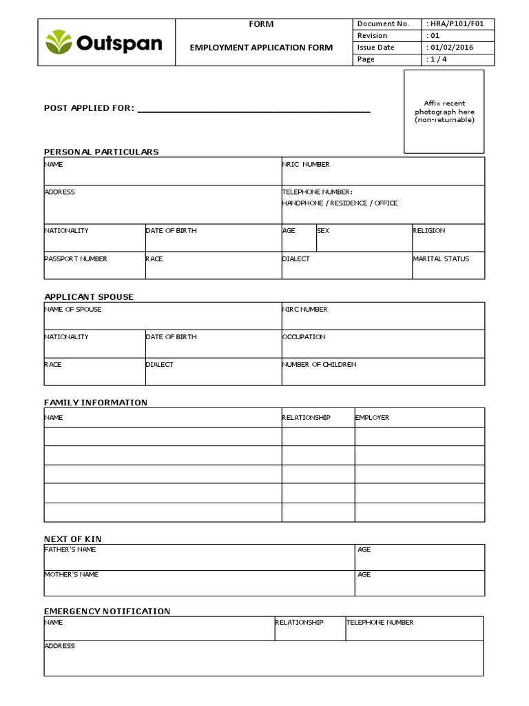 HRA Employment Application Form | PDF | Government And Personhood ...