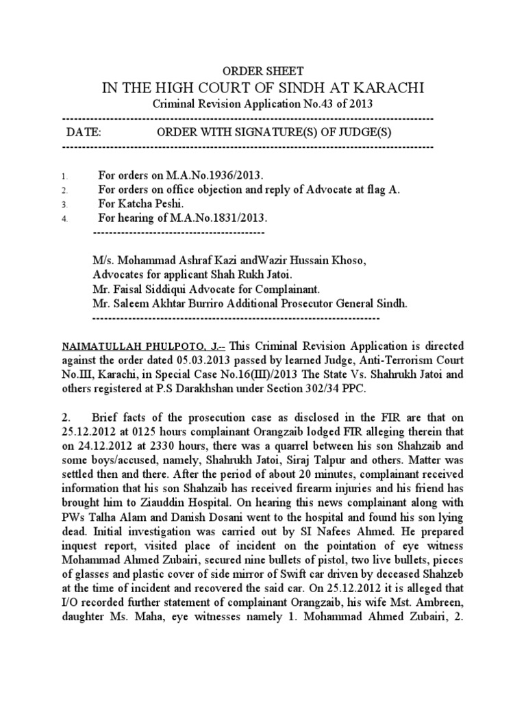 Shahzaib Murder Case Report | PDF | Judiciaries | Public Law