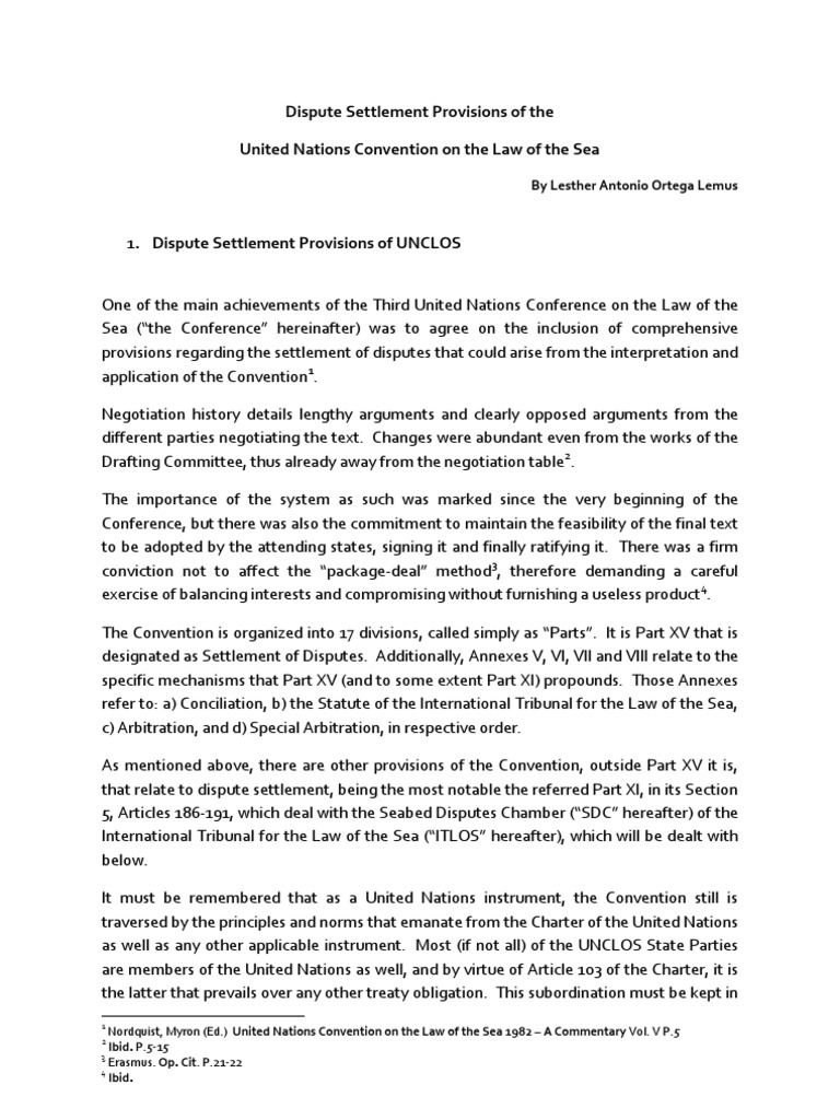 Dispute Settlement Provisions of UNCLOS | PDF | Treaty | International Law