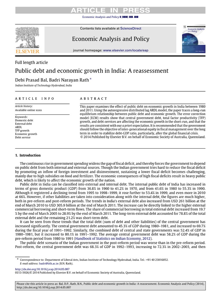 Public Debt and Economic Growth in India A Reasses | PDF | Economic ...
