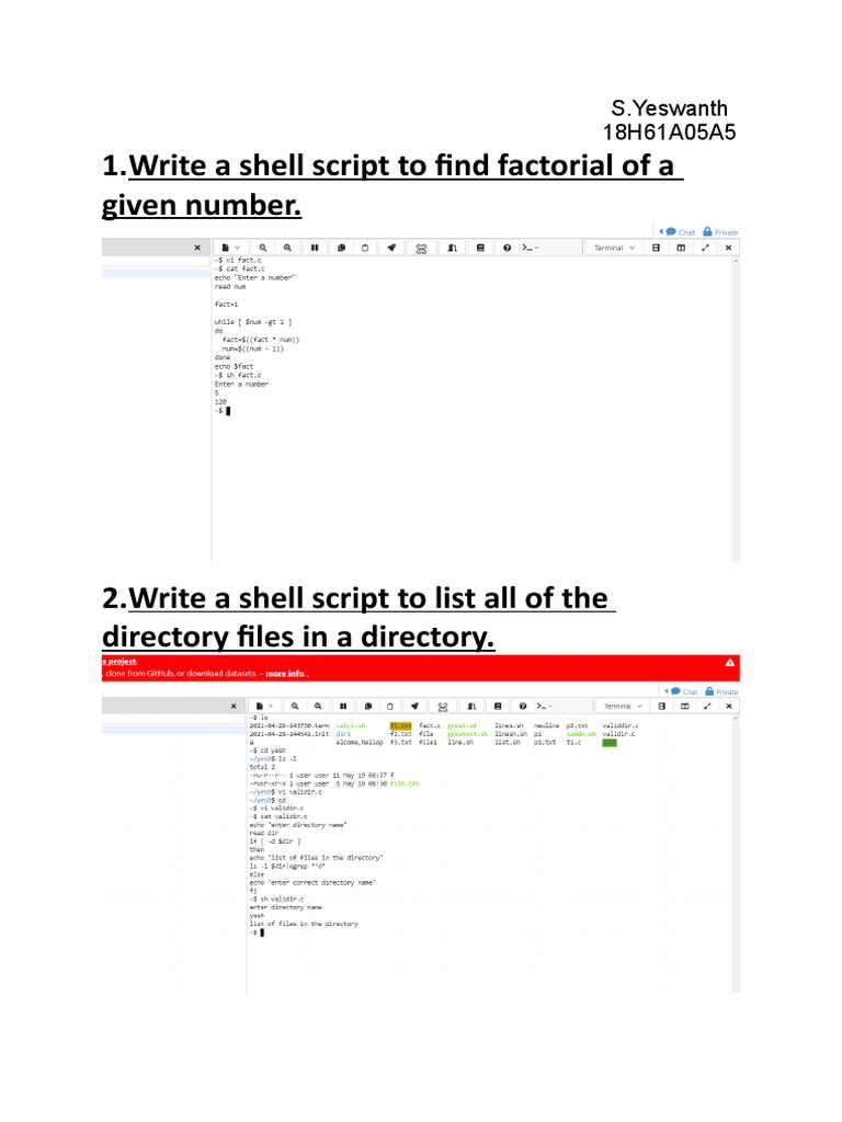 1.write A Shell Script To Find Factorial of A Given Number.: S.Yeswanth ...