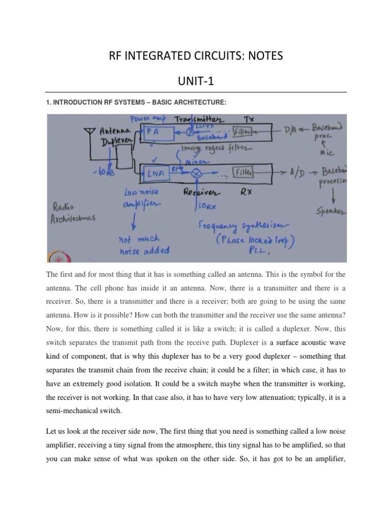 RF Integrated Circuits Notes UNIT1 1. Introduction RF Systems