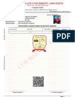 Course Form: Ekiti State University, Ado-Ekiti