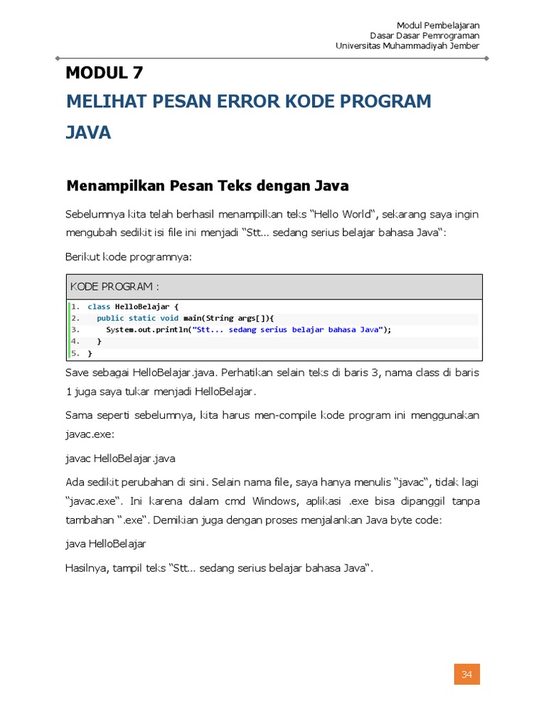 Pesan Error dalam Pemrograman Java | PDF | Teknologi & Rekayasa