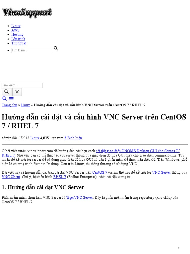 Hướng dẫn cài đặt và cấu hình VNC Server trên CentOS 7 - RHEL 7 | PDF
