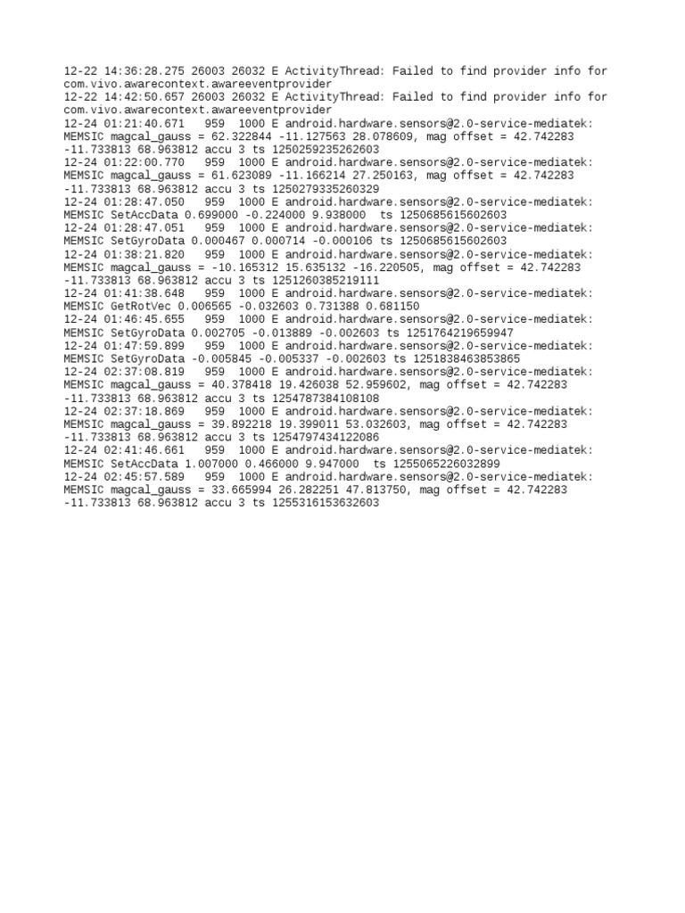 Sensor Data Errors and Calibration Logs | PDF | Technology & Engineering