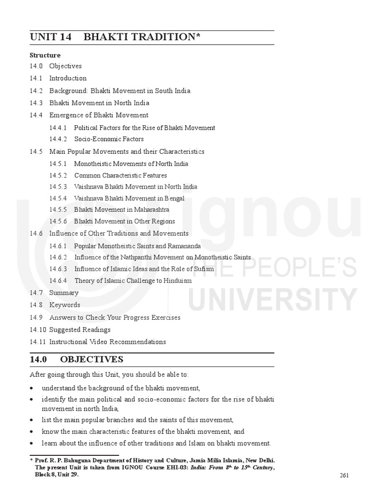 Unit 14 Bhakti Tradition : Structure | PDF | Vaishnavism | Bhakti Movement