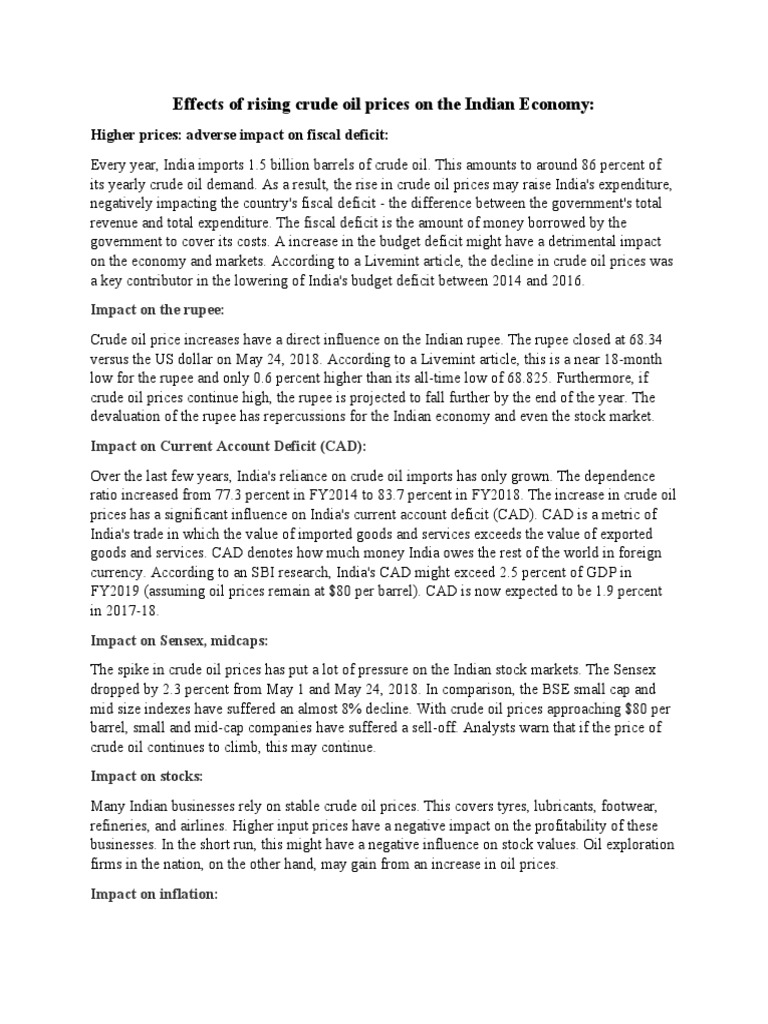 Effects of Rising Crude Oil Prices On The Indian Economy | PDF | Prices ...