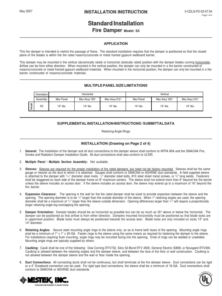 Fire Damper S3 Installation Guide | PDF | Duct (Flow) | Screw