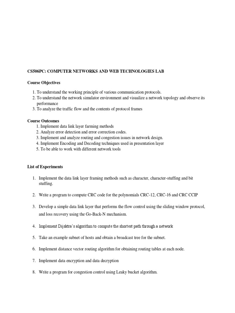 Cs506Pc: Computer Networks and Web Technologies Lab Course Objectives ...