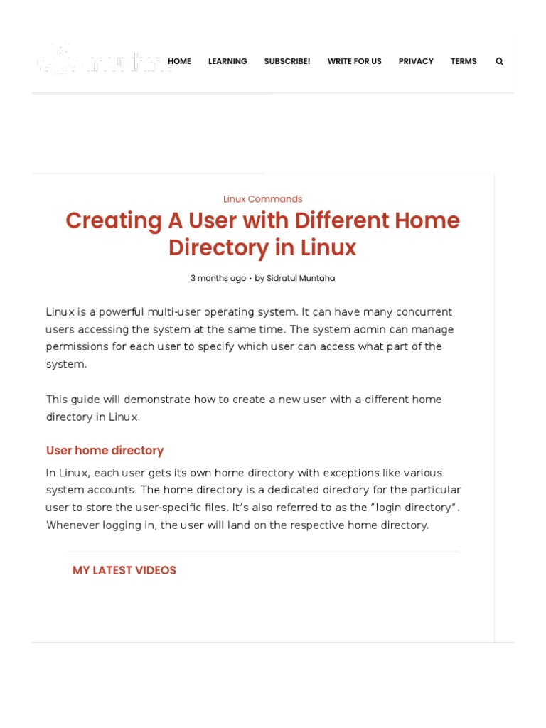 Creating A User With Different Home Directory in Linux PDF Sudo
