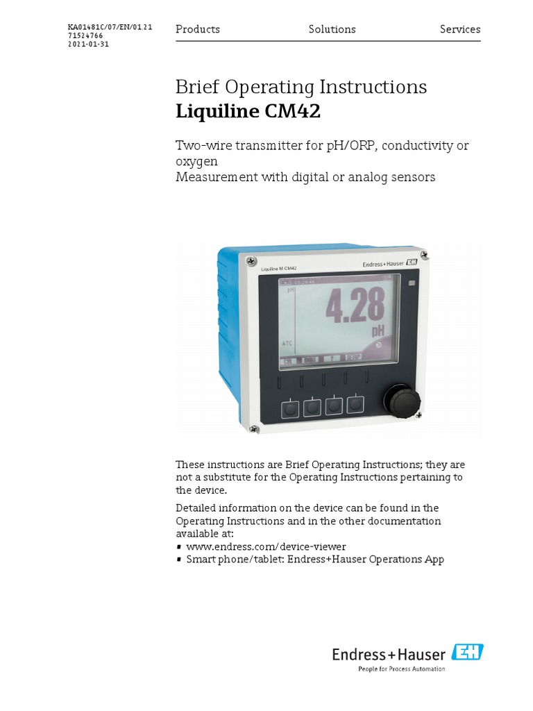 Brief Operating Instructions Liquiline CM42 PDF Pipe (Fluid Conveyance) Electrical Connector