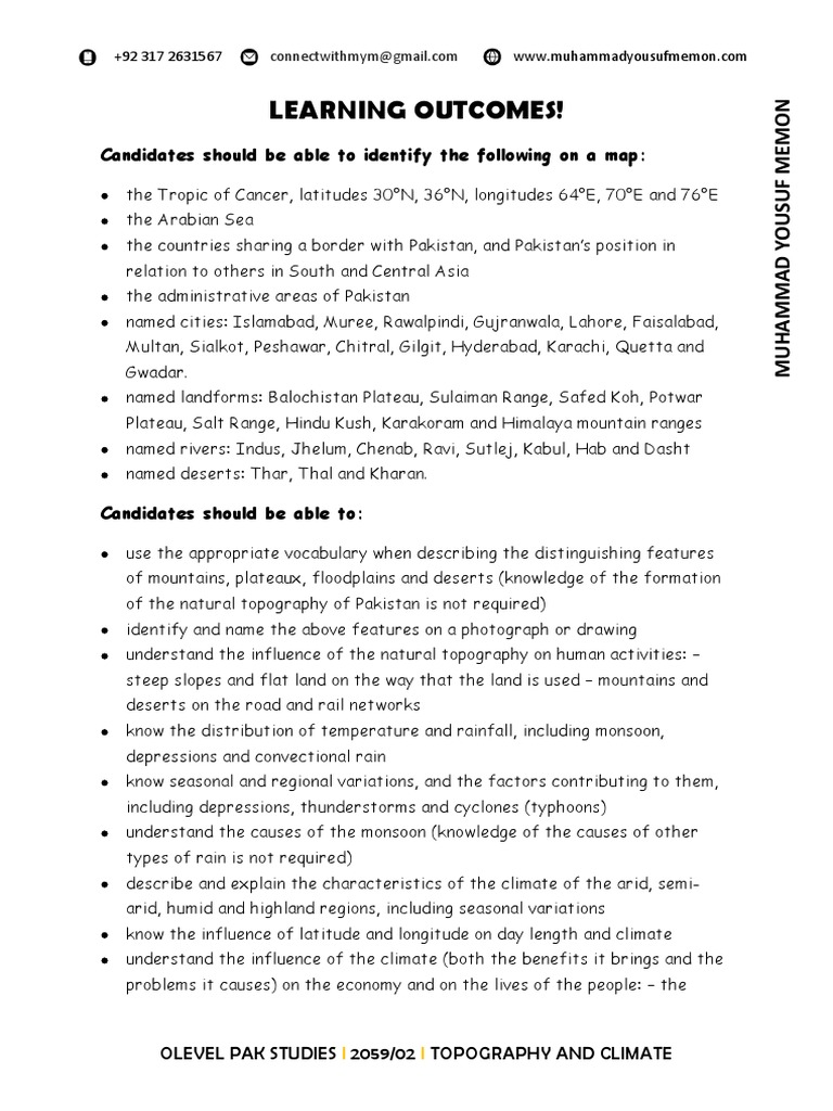 O Level Pakistan Studies 2059 Notes | PDF | Atmosphere Of Earth | Himalayas