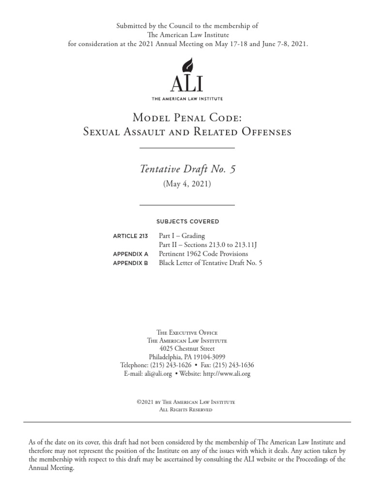 American Law Institutes 658-Page Document Detailing Proposed Changes To Sexual Assault Laws PDF Crime and Violence Crimes