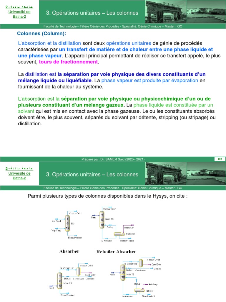 Opérations unitaires : colonnes en génie chimique | PDF | Distillation ...