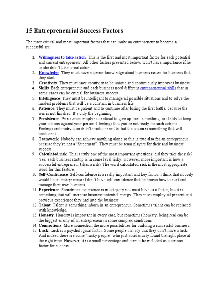 15 Entrepreneurial Success Factors | PDF | Entrepreneurship | Creativity