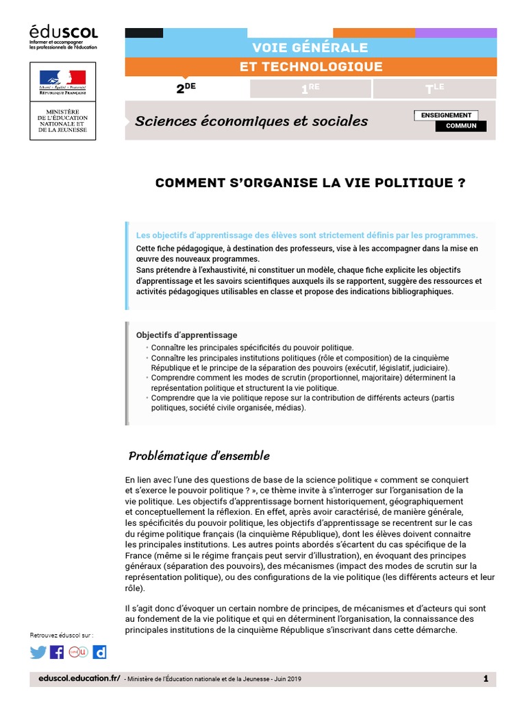 Comment La Vie Politique PDF Séparation des pouvoirs Parlement