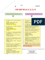 Reglas de Uso de La C S Z y X para Segundo Grado de Secundaria