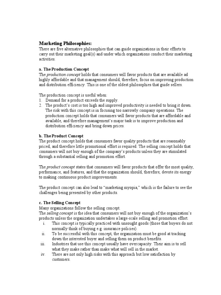 Five Marketing Management Philosophies | PDF | Marketing | Public Sphere