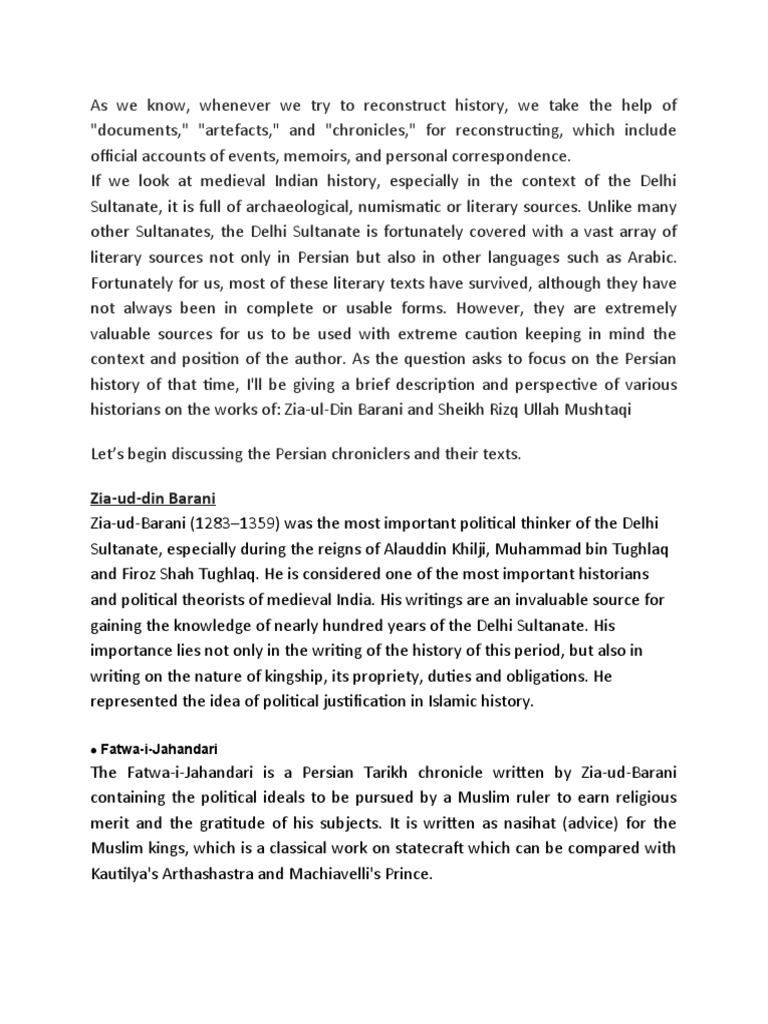 Persian Sources For Reconstructing History of Delhi Sultanate | PDF