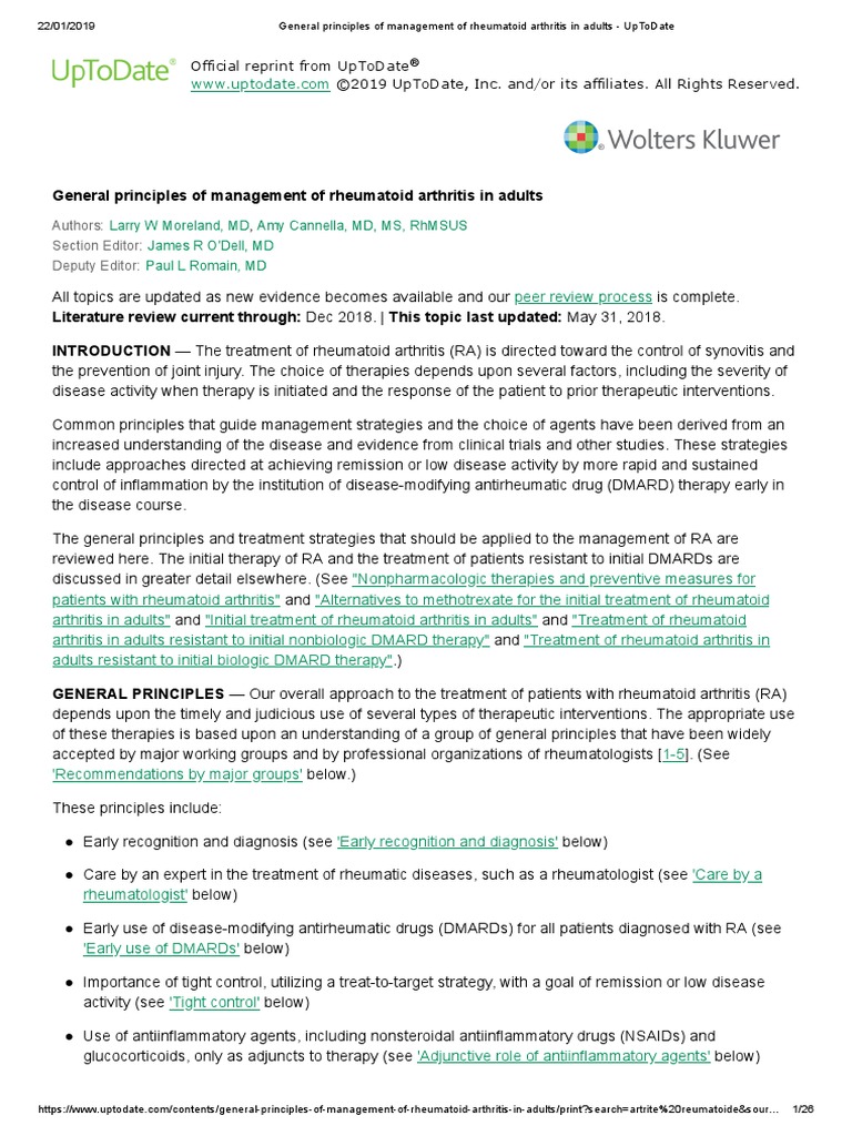 General Principles of Management of Rheumatoid Arthritis in Adults ...