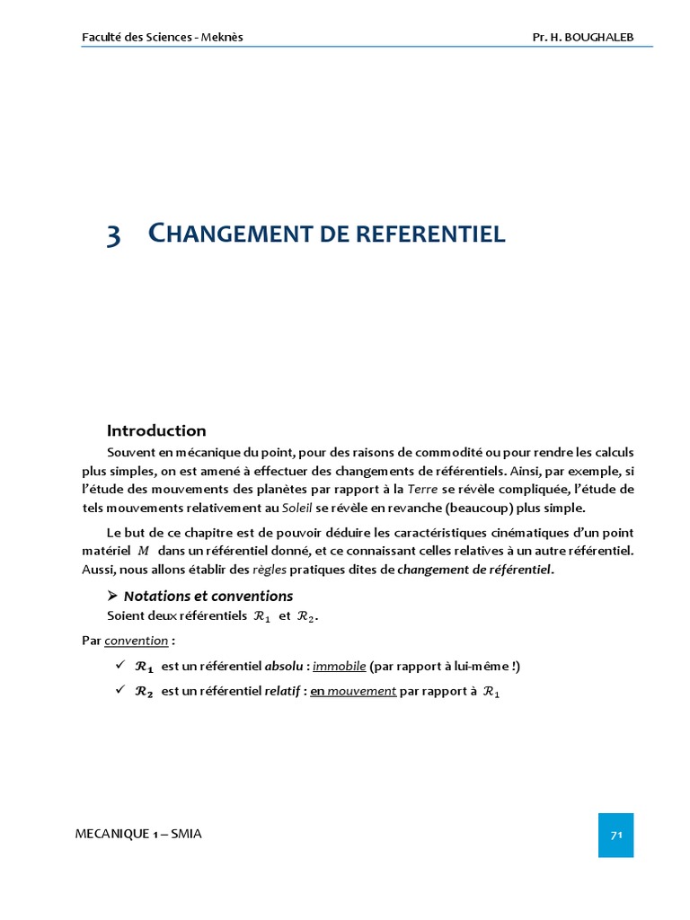 Changement de Référentiel en Mécanique | PDF | Mouvement de rotation ...