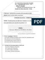 9a Quinzena 6o Ano Atividade Avaliativa - Ingles - Francisco Daniel