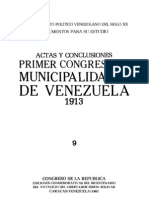 Tomo 9. Actas y Conclusiones Del Primer Congreso de Municipalidades de Venezuela 1913