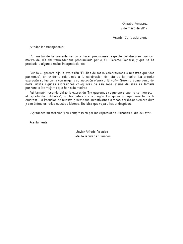 Carta Aclaratoria Ejemplo | PDF