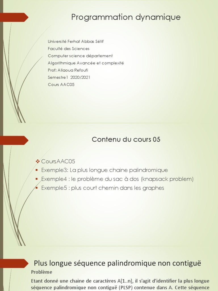 Algorithmes dynamiques avancés | PDF | Programmation dynamique ...
